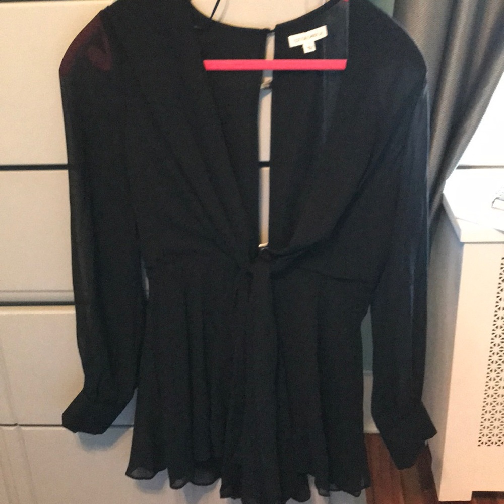 Cotton Candy LA Front Tie Romper- Black